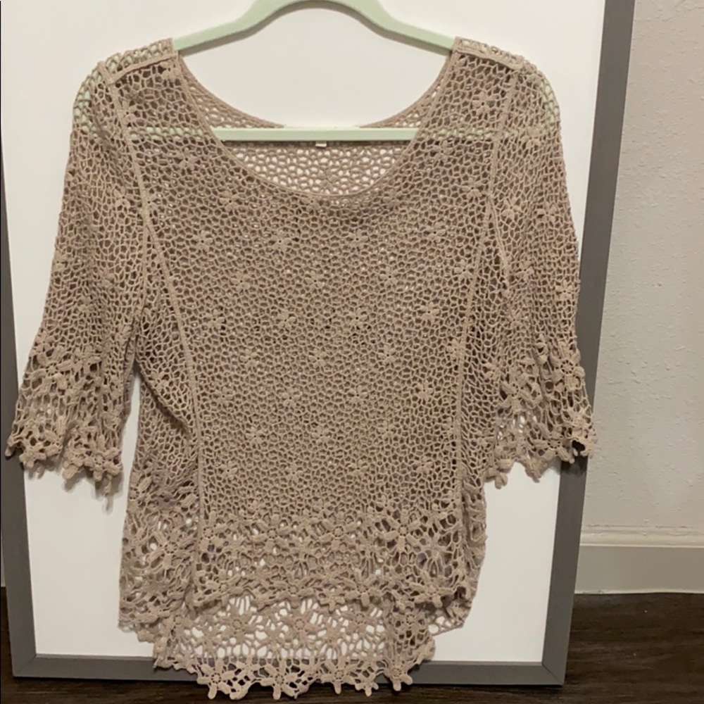 Crochet Top/Swimsuit Cover Size Medium-Beige/Tan